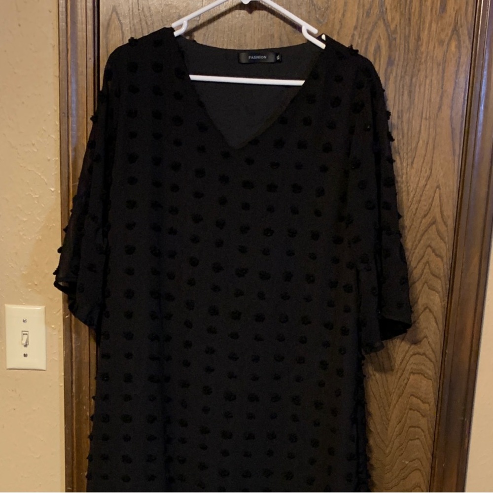 Black Textured V-Neck Dress